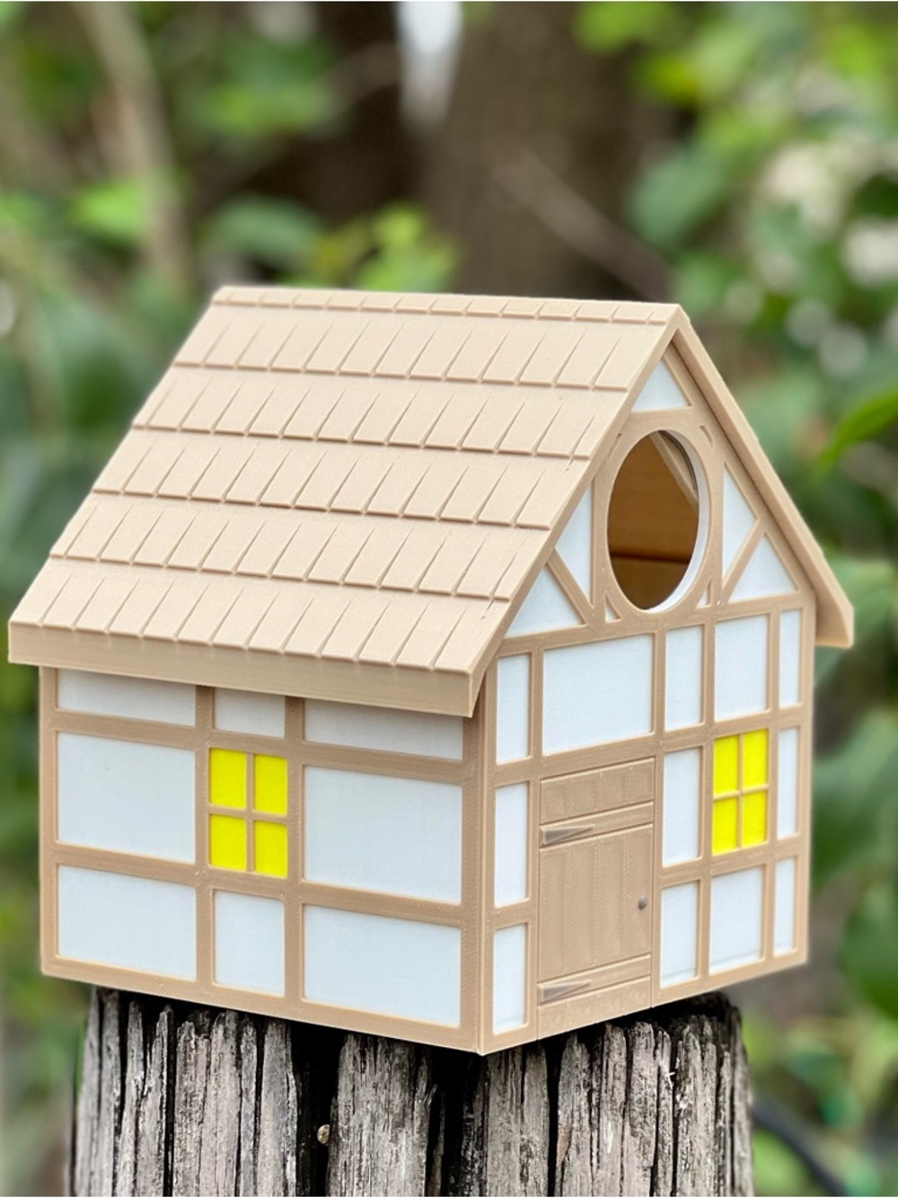 Decorative Beige & White Tudor-Style Birdhouse Outdoor Shelter